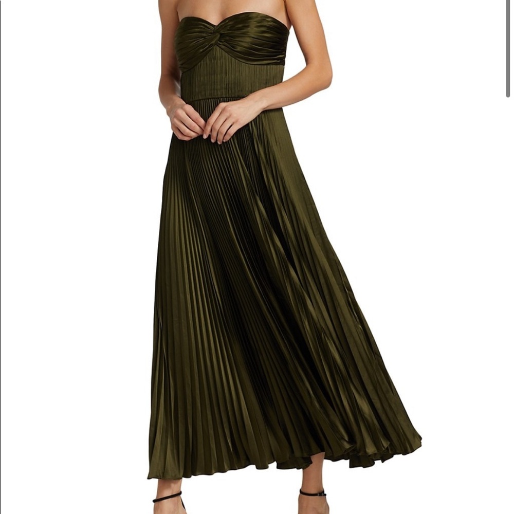 Amur pleated strapless dress